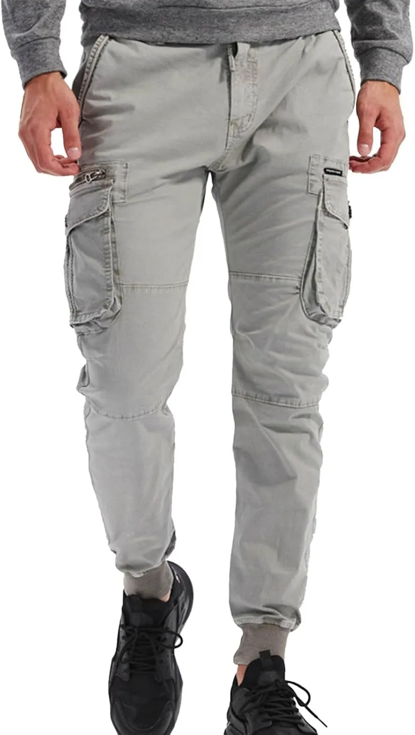 Mens Drawstring Cargo Pants Slim Fit Lightweight Track Trousers with Zip Pockets Cinch Bottom Tactical Pants Joggers