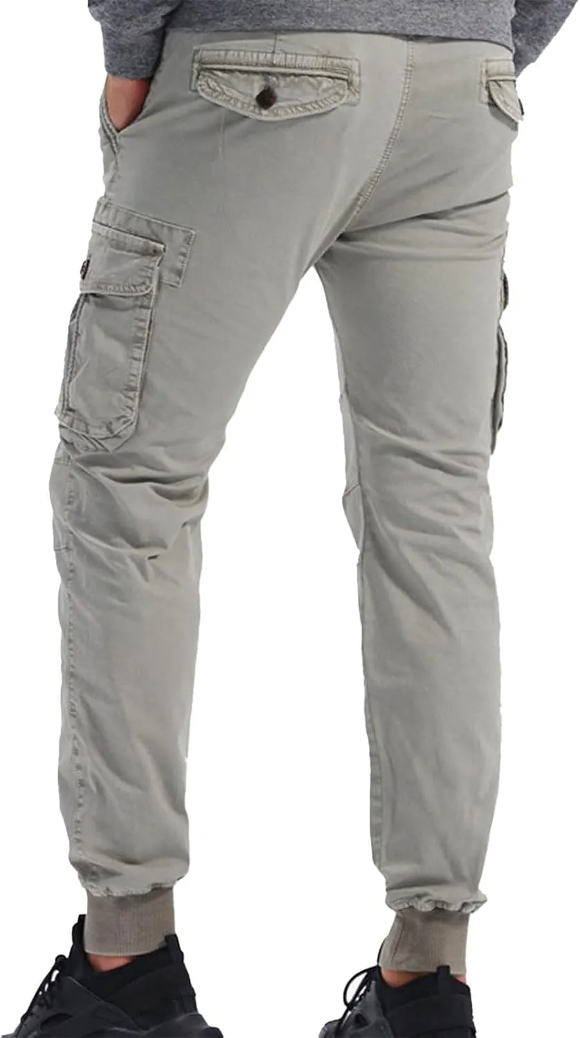Mens Drawstring Cargo Pants Slim Fit Lightweight Track Trousers with Zip Pockets Cinch Bottom Tactical Pants Joggers