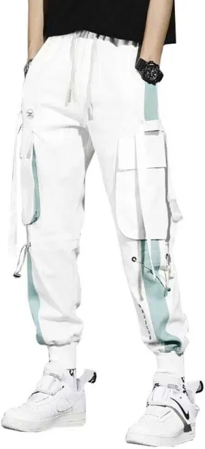 Mens Fashion Streetwear Black Cargo Jogger Pants Active Elastic Waist Hip Hop Punk Sport Jogger Pants with Multi Pockets