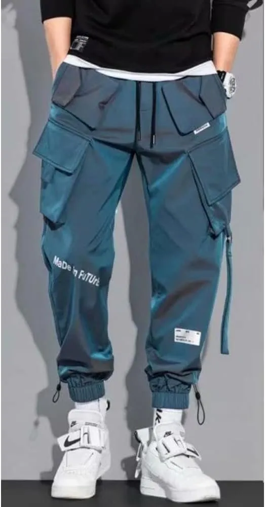 Mens Fashion Streetwear Black Cargo Jogger Pants Active Elastic Waist Hip Hop Punk Sport Jogger Pants with Multi Pockets