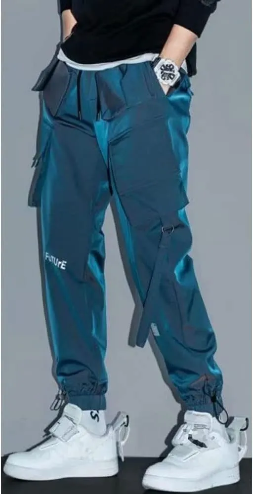 Mens Fashion Streetwear Black Cargo Jogger Pants Active Elastic Waist Hip Hop Punk Sport Jogger Pants with Multi Pockets