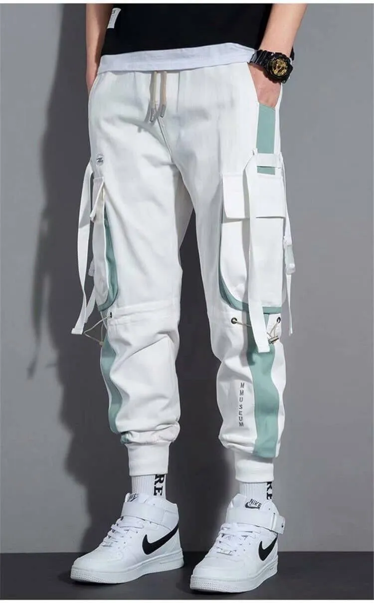 Mens Fashion Streetwear Black Cargo Jogger Pants Active Elastic Waist Hip Hop Punk Sport Jogger Pants with Multi Pockets