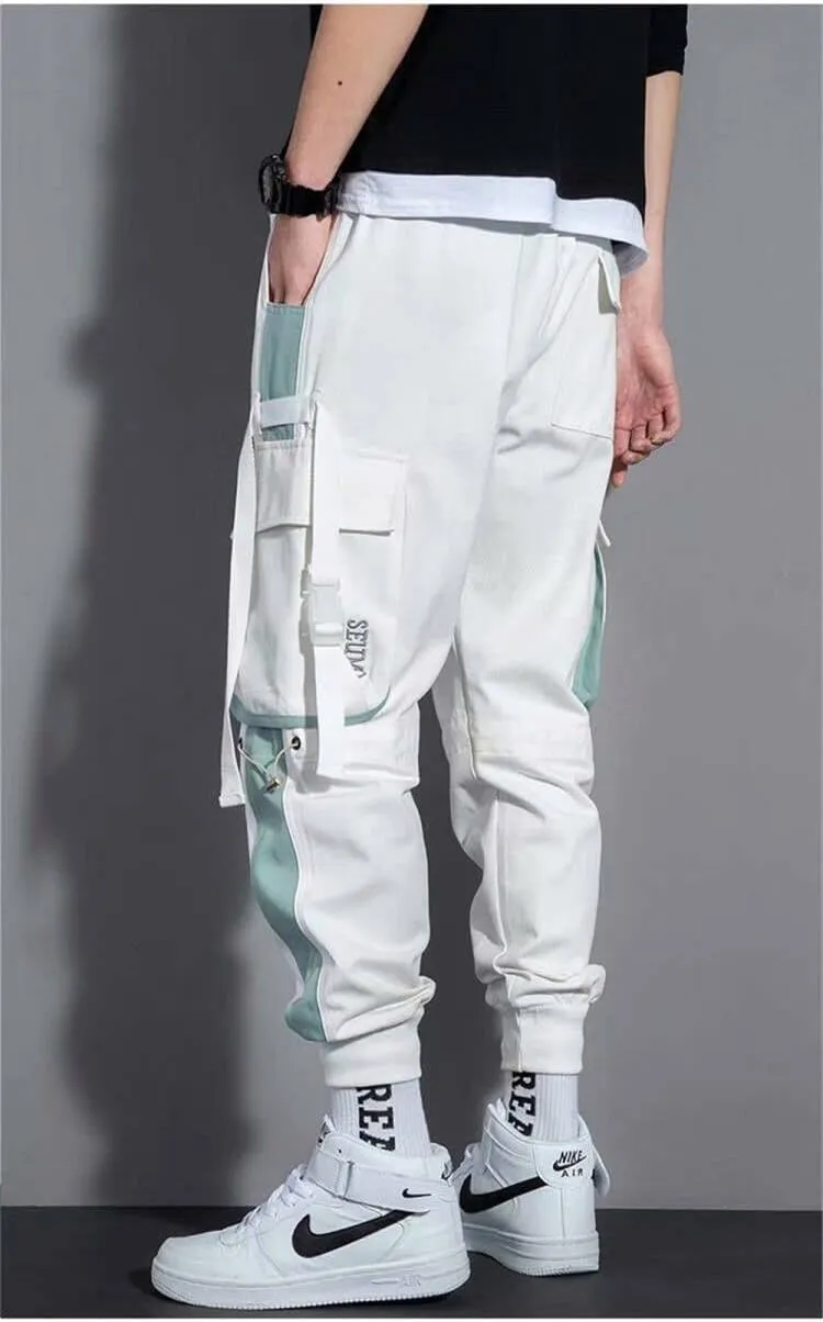 Mens Fashion Streetwear Black Cargo Jogger Pants Active Elastic Waist Hip Hop Punk Sport Jogger Pants with Multi Pockets