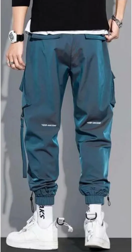 Mens Fashion Streetwear Black Cargo Jogger Pants Active Elastic Waist Hip Hop Punk Sport Jogger Pants with Multi Pockets