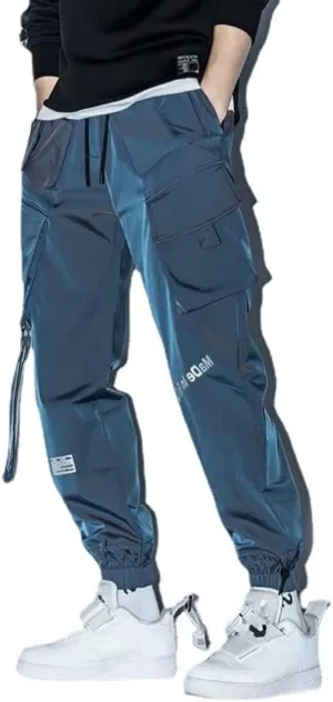 Mens Fashion Streetwear Black Cargo Jogger Pants Active Elastic Waist Hip Hop Punk Sport Jogger Pants with Multi Pockets