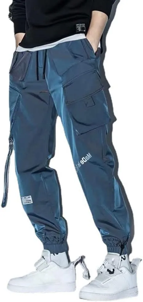 Mens Fashion Streetwear Black Cargo Jogger Pants Active Elastic Waist Hip Hop Punk Sport Jogger Pants with Multi Pockets