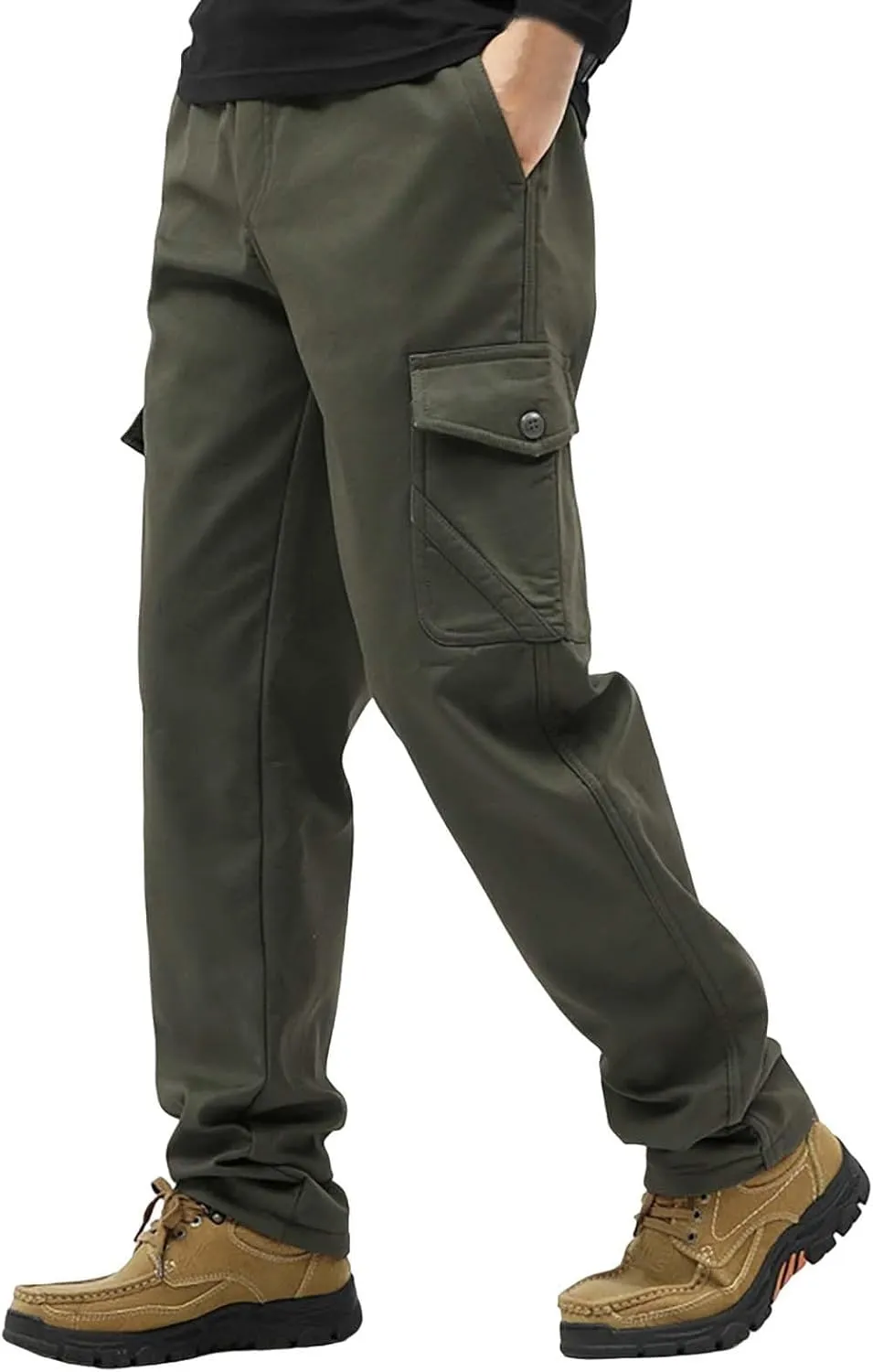 Mens Fleece Lined Cargo Pants Winter Warn Cargo-Pants Tactical Combat Hiking Workout Trousers Multi Pocket Sweatpants