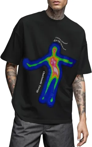 Mens Graphic Tees Vintage T-Shirts Oversized Letter Print Casual Crewneck Cotton Top Short Sleeve Rapper Streetwear
