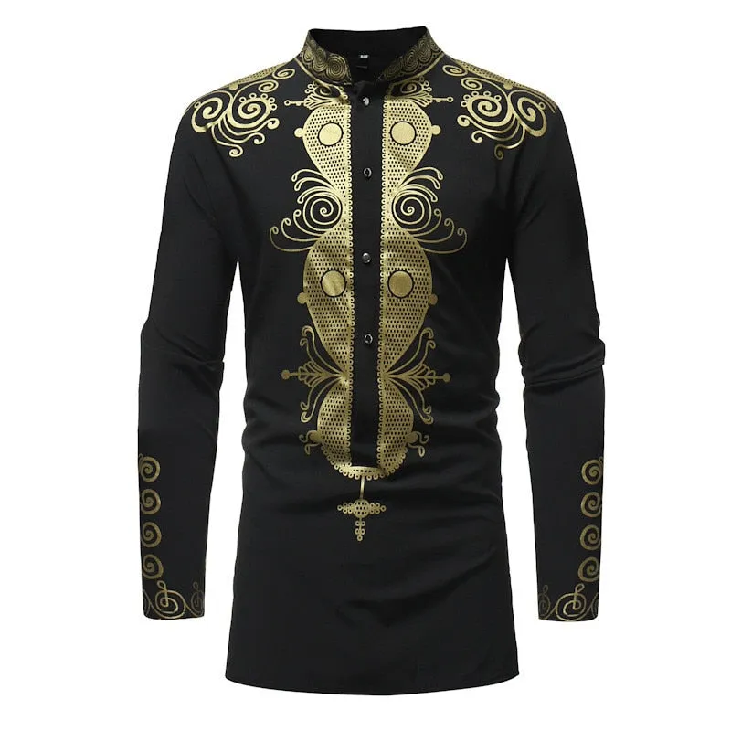 Mens Hipster African Print Dashiki Dress Shirt Brand New Tribal Ethnic Shirt Men Long Sleeve Shirts Africa Clothing Camisa