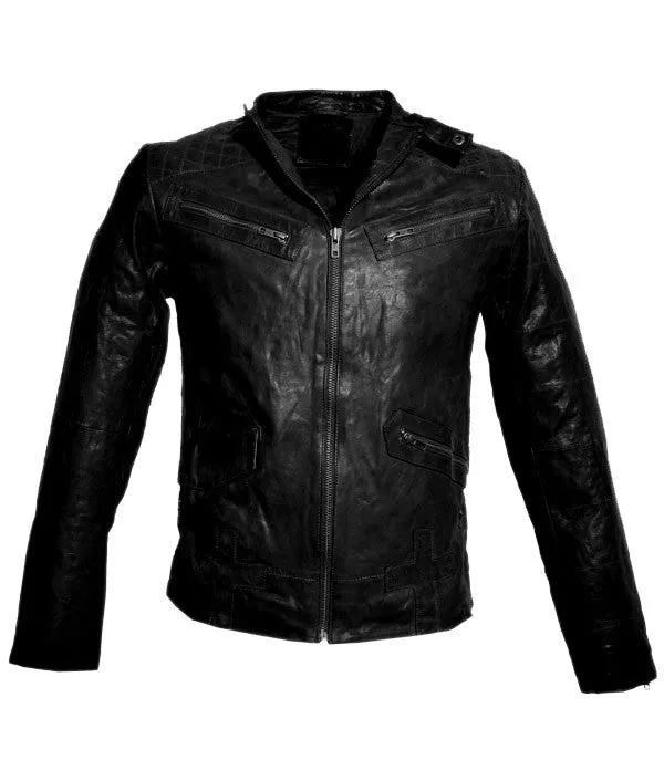 Men's Leather Washed Vintage Biker Studded Jacket