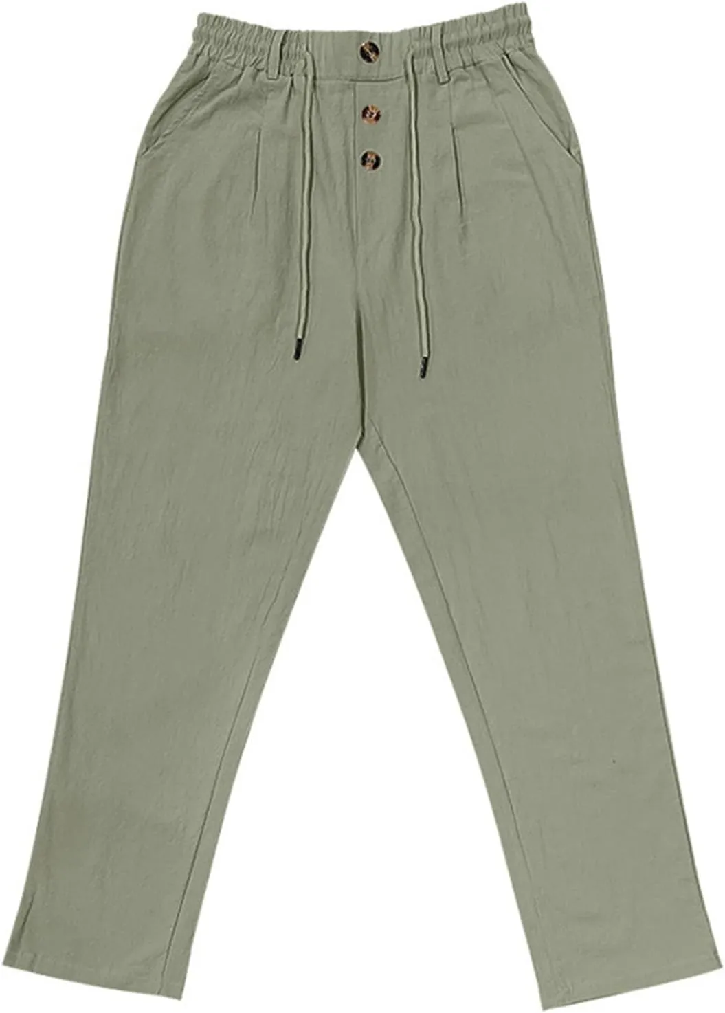 Mens Linen Pants Elastic Drawstring Waist Straight Legs Trouser with Pockets Casual Summer Loose Fit Yoga Beach Pant