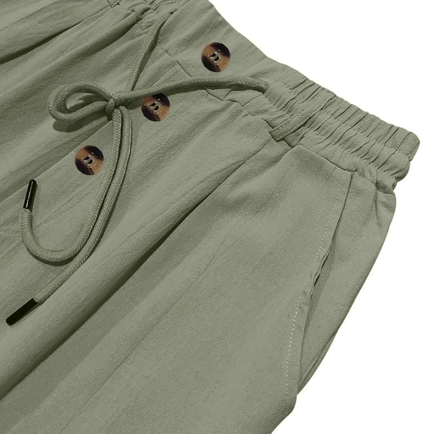 Mens Linen Pants Elastic Drawstring Waist Straight Legs Trouser with Pockets Casual Summer Loose Fit Yoga Beach Pant