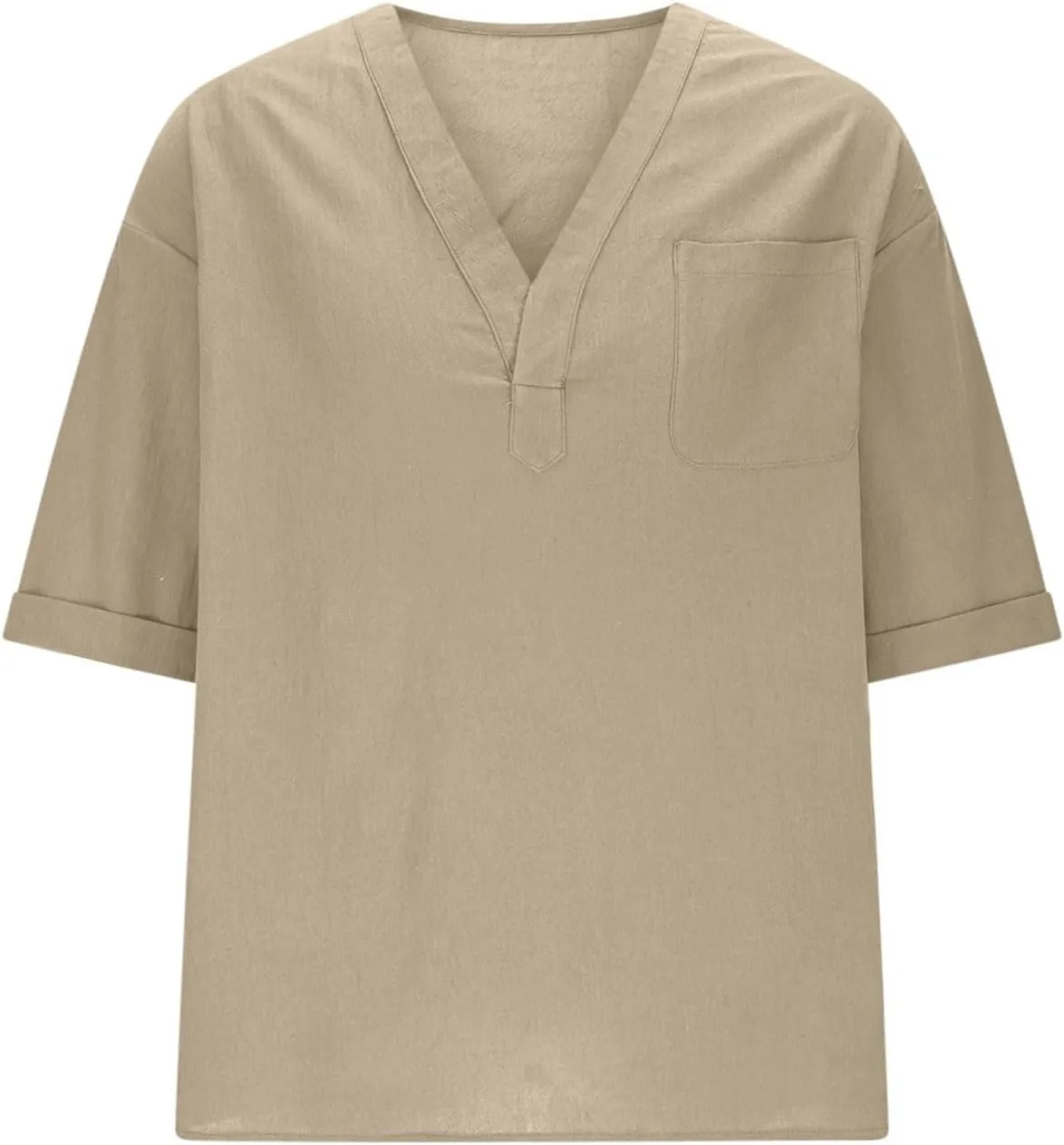 Mens Linen Shirt, Summer Lightweight Short Sleeve V-Neck Beach Yoga Top Casual Baggy Hippie Henley T Shirts Blouse