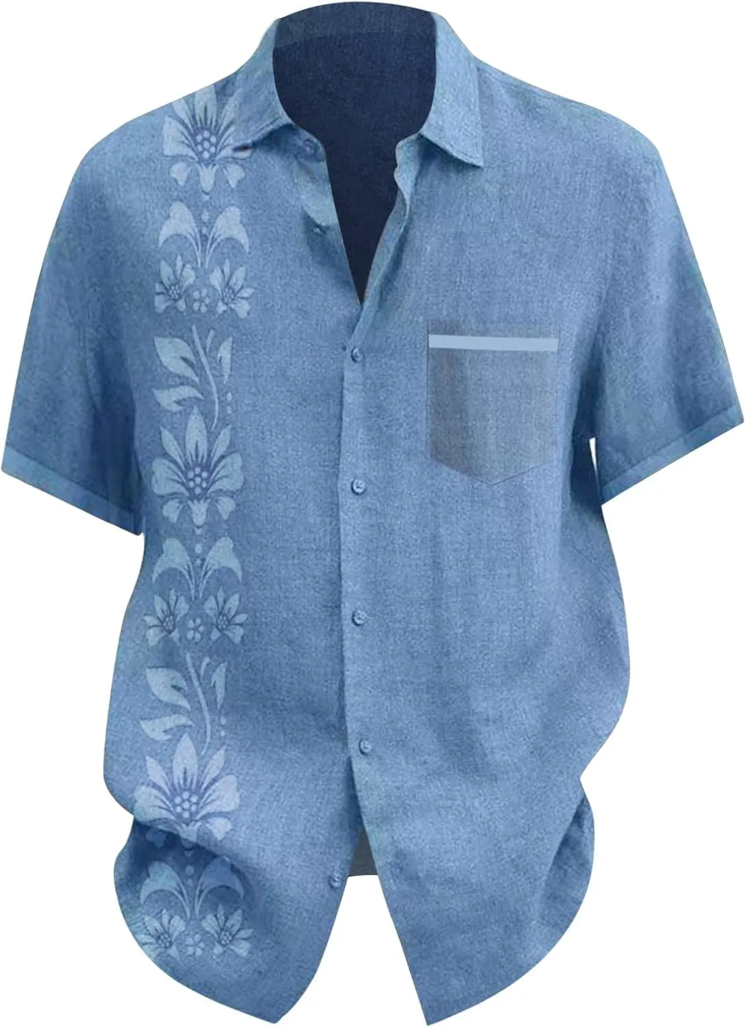 Men's Linen Shirts Short Sleeve Casual Shirt Business Dress Clothing Beach Fashion Summer Tops Crew Neck T-Shirt