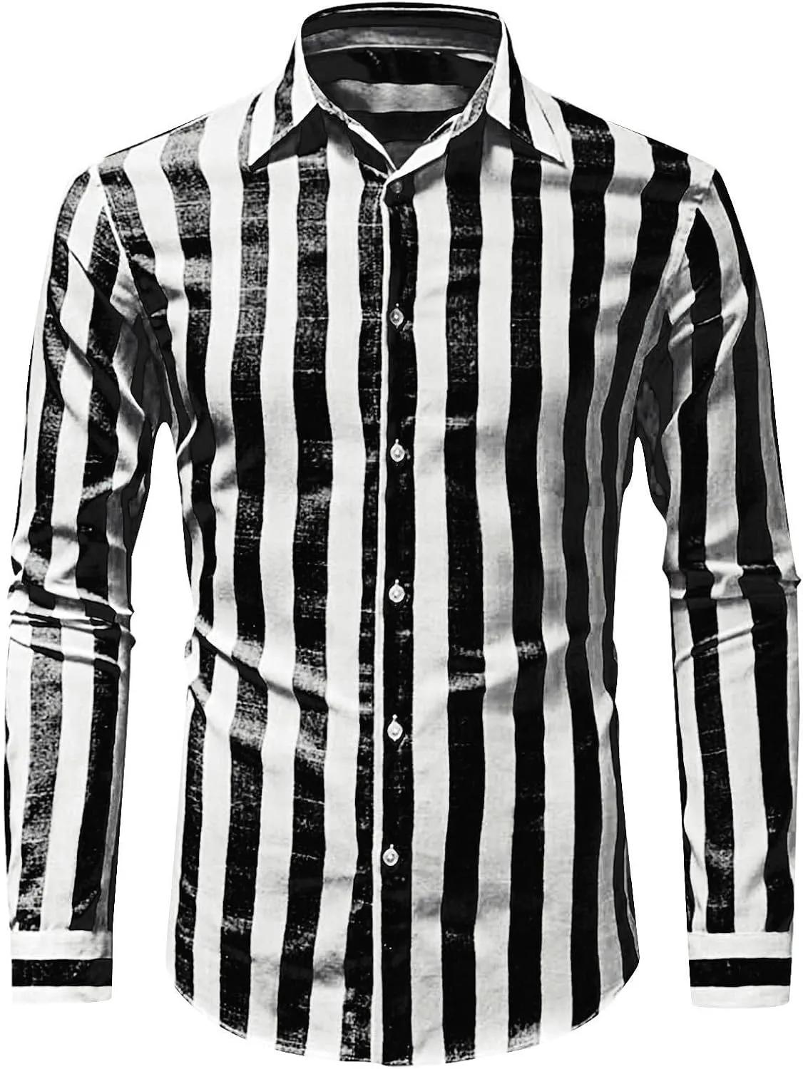 Men's Long Sleeve Casual Button Down Linen Shirts Striped Henley Shirt Untucked Shirts for Men Trendy Dress Shirt