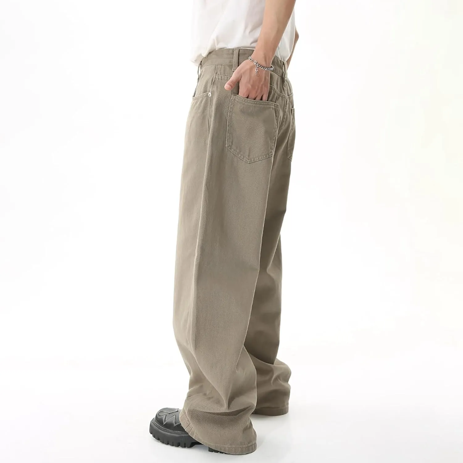 Mens Loose Jeans Elastic Waist Wide Leg Baggy Jean Cargo Pants Trousers Relaxed Straight Fit Lightweight Jeans Pants Trousers