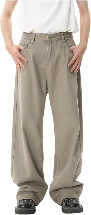 Mens Loose Jeans Elastic Waist Wide Leg Baggy Jean Cargo Pants Trousers Relaxed Straight Fit Lightweight Jeans Pants Trousers