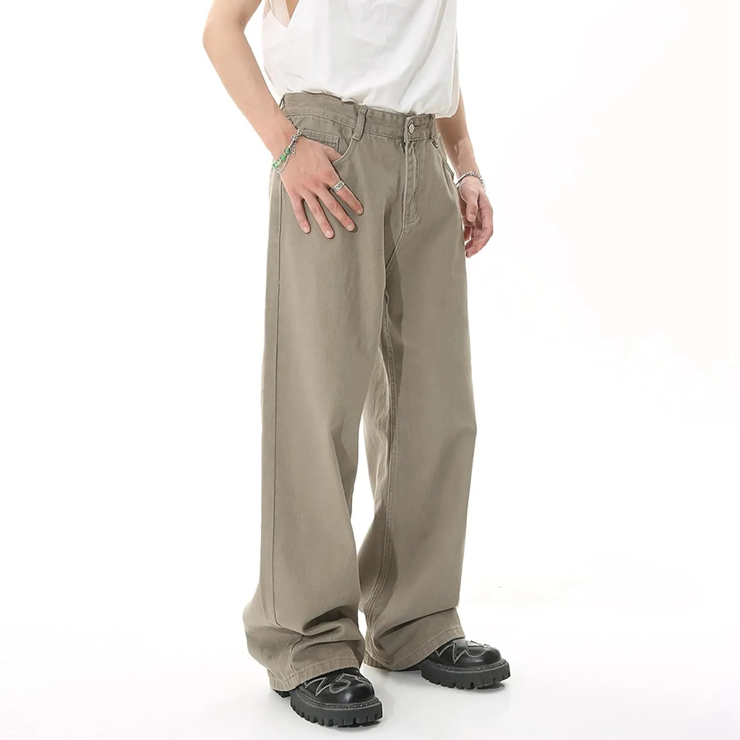 Mens Loose Jeans Elastic Waist Wide Leg Baggy Jean Cargo Pants Trousers Relaxed Straight Fit Lightweight Jeans Pants Trousers