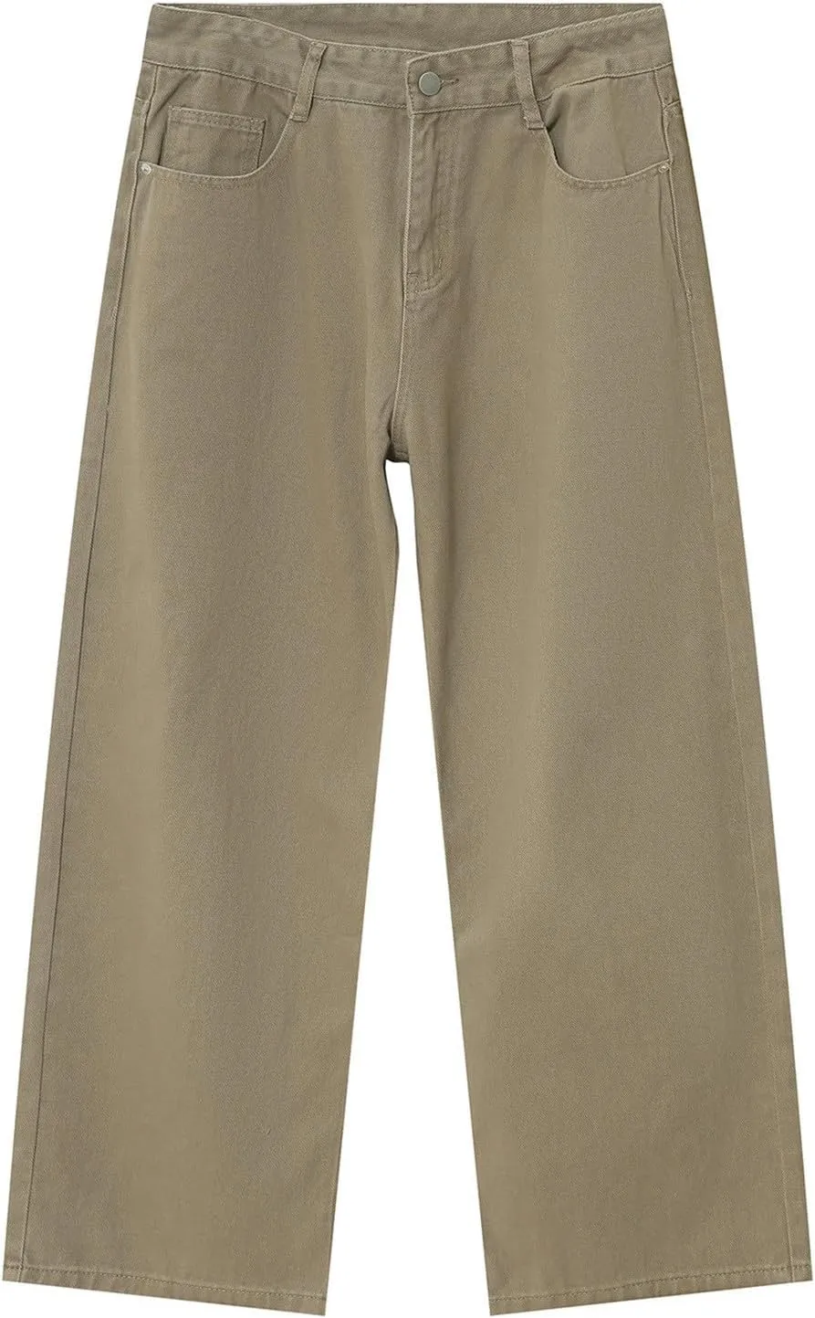 Mens Loose Jeans Elastic Waist Wide Leg Baggy Jean Cargo Pants Trousers Relaxed Straight Fit Lightweight Jeans Pants Trousers