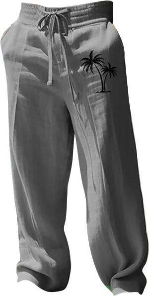 Mens Pants Casual Relaxed Fit Elastic Waist Big and Tall Yoga Pants with Pockets Summer Wide Leg Beach Trousers