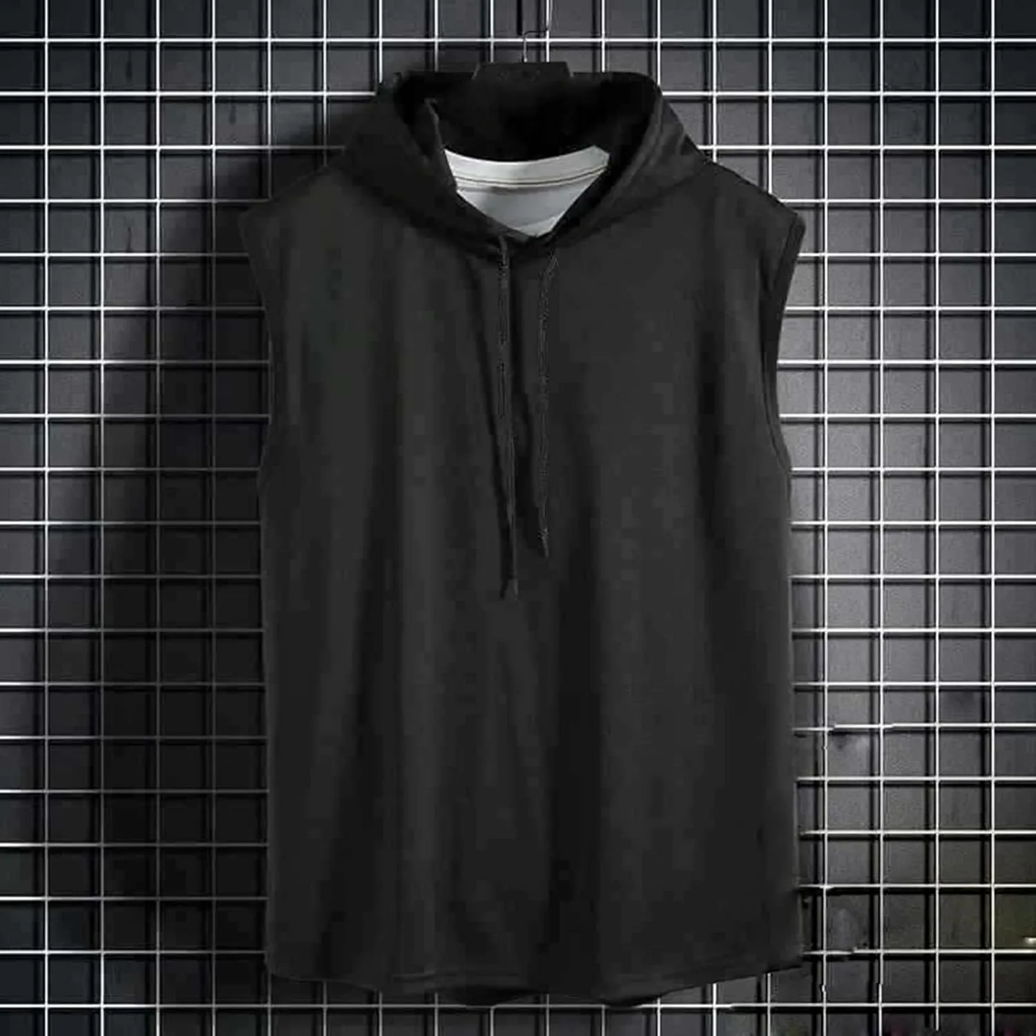 Men's Sleeveless Workout Hoodie Tank Tops Zip Up Summer Casual Oversized Shirts Loose Fit Solid Color Hooded Tees
