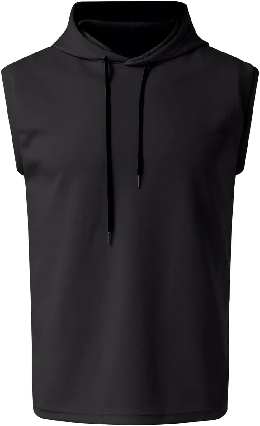 Men's Sleeveless Workout Hoodie Tank Tops Zip Up Summer Casual Oversized Shirts Loose Fit Solid Color Hooded Tees