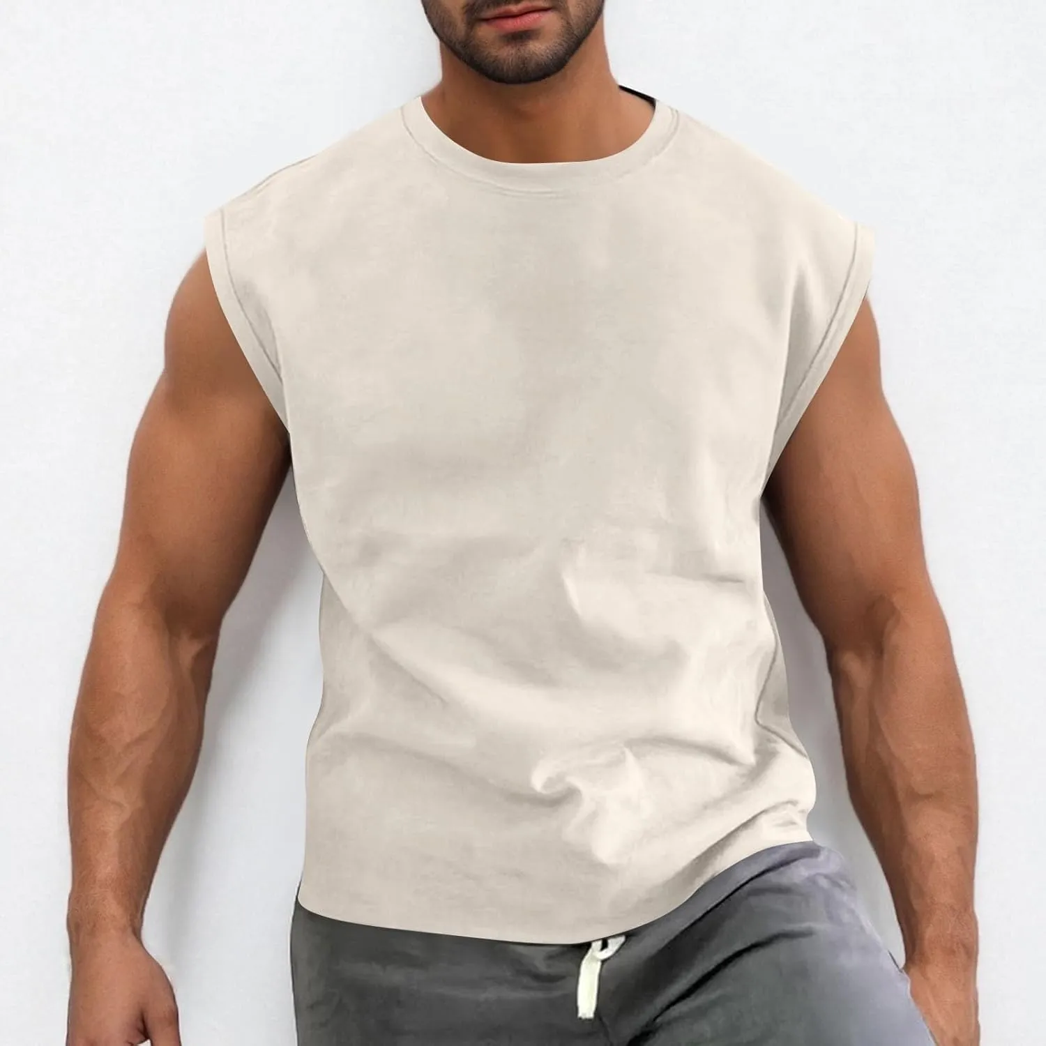 Men's Suede Tank Top Sports Pullover Round Neck Fitness Gym Running Athletic Sleeveless Tops Bodybuilding Muscle