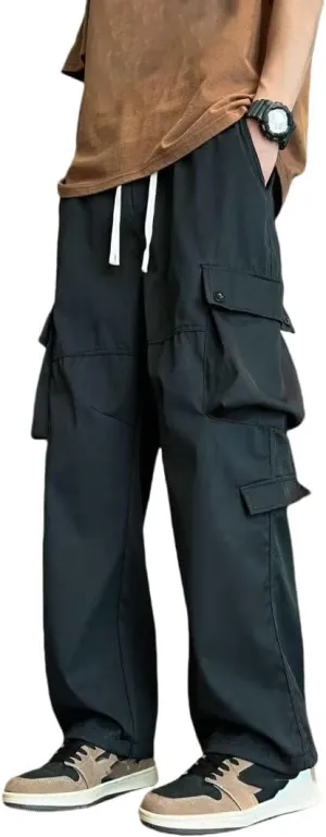 Men's Summer High Street INS Style Loose Fit Straight Leg Multi-Pocket American Style Cargo Pants