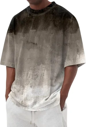 Men's Tee Shirts Casual Gradient Print Tshirts Short Sleeve Crewneck Loose Oversized Summer Beach T Shirts, S-5XL