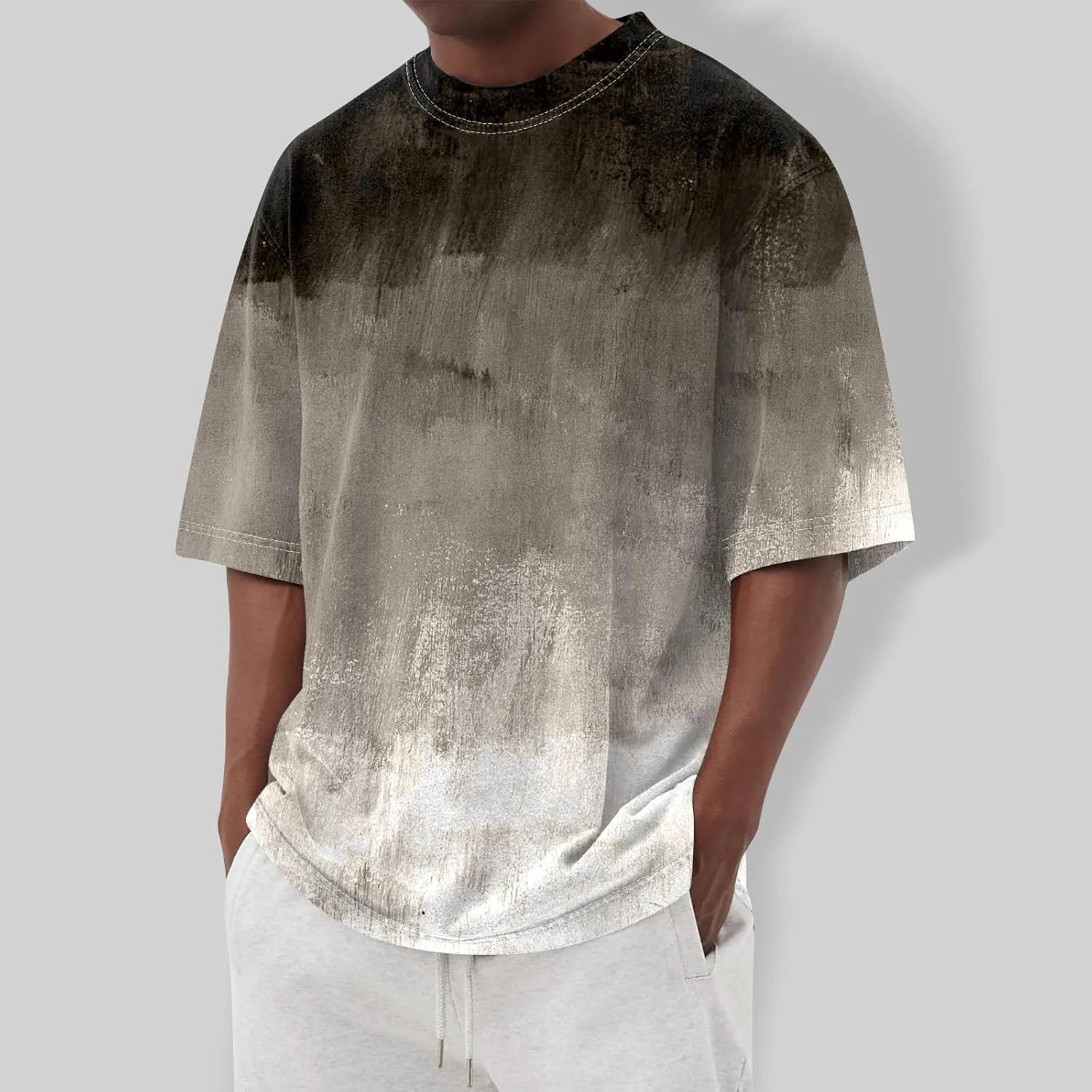 Men's Tee Shirts Casual Gradient Print Tshirts Short Sleeve Crewneck Loose Oversized Summer Beach T Shirts, S-5XL