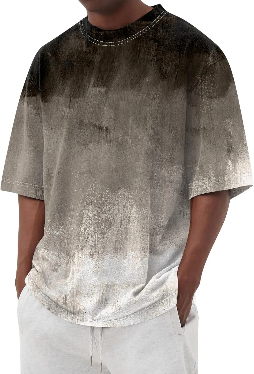 Men's Tee Shirts Casual Gradient Print Tshirts Short Sleeve Crewneck Loose Oversized Summer Beach T Shirts, S-5XL