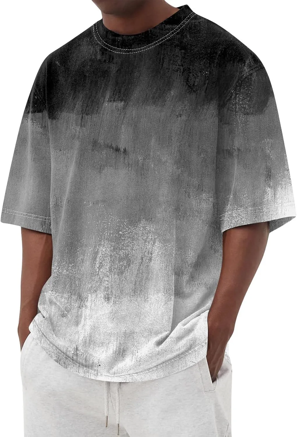 Men's Tee Shirts Casual Gradient Print Tshirts Short Sleeve Crewneck Loose Oversized Summer Beach T Shirts, S-5XL