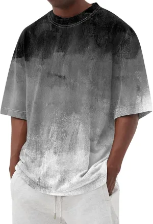 Men's Tee Shirts Casual Gradient Print Tshirts Short Sleeve Crewneck Loose Oversized Summer Beach T Shirts, S-5XL