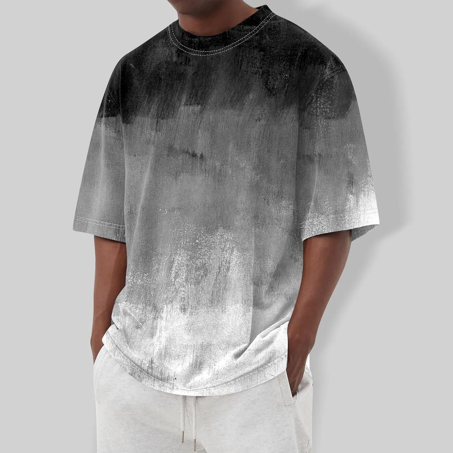 Men's Tee Shirts Casual Gradient Print Tshirts Short Sleeve Crewneck Loose Oversized Summer Beach T Shirts, S-5XL