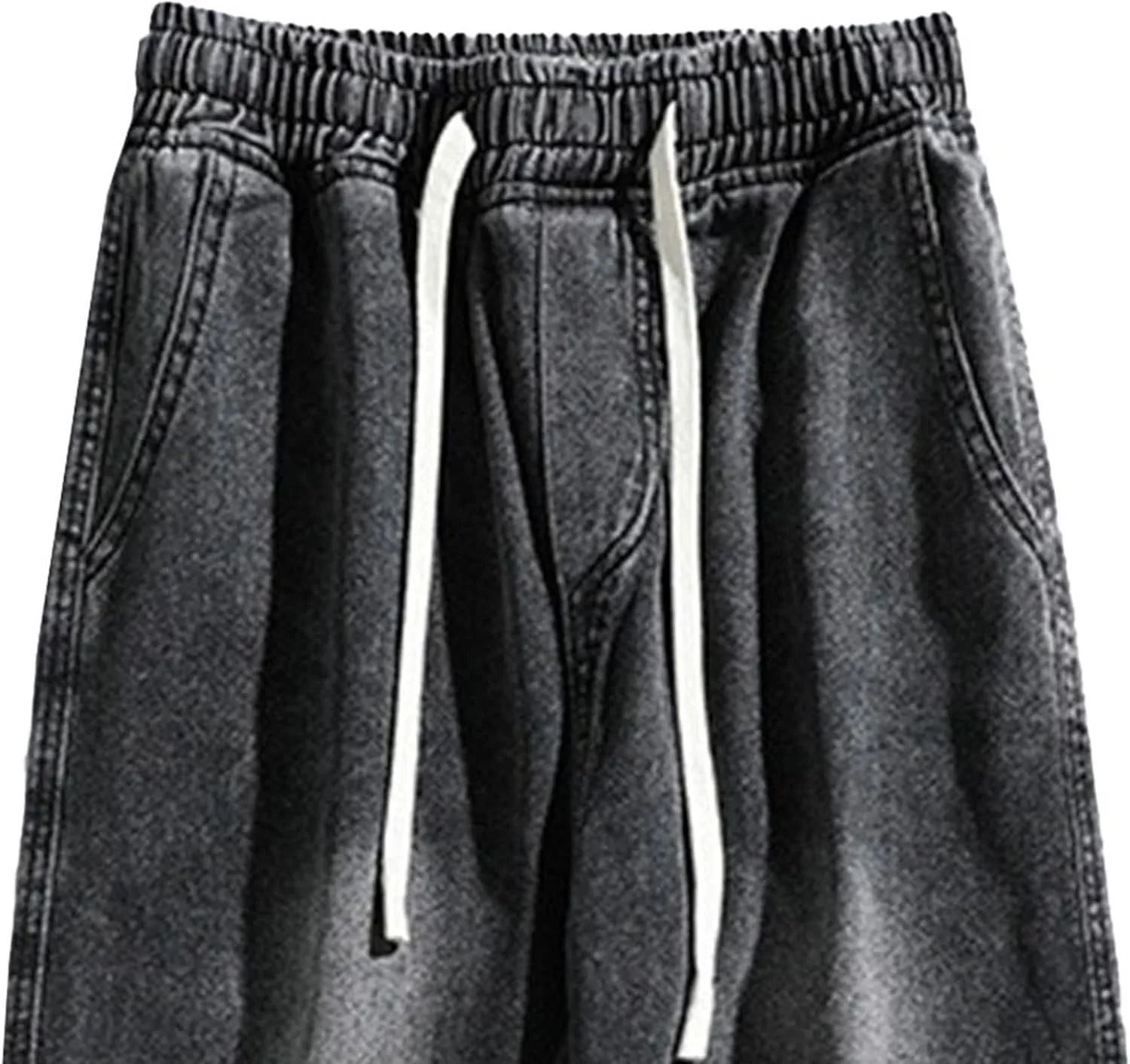 Mens Wide Leg Baggy Jeans Elastic Loose Fit Waist Cargo Pants Relaxed Fit Straight Leg Trousers