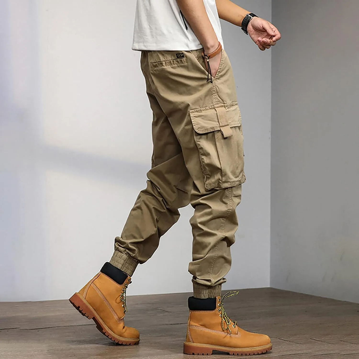 Mens Workout Cargo Sweatpants Joggers with Pockets Men's Solid Fleece Heavyweight Cargo Pants Men's Slim Jogger Pants