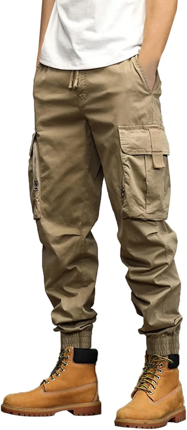 Mens Workout Cargo Sweatpants Joggers with Pockets Men's Solid Fleece Heavyweight Cargo Pants Men's Slim Jogger Pants