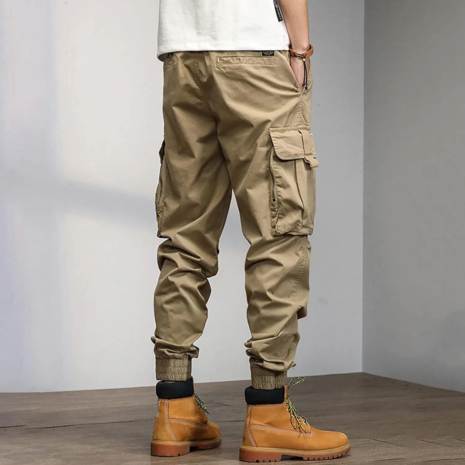 Mens Workout Cargo Sweatpants Joggers with Pockets Men's Solid Fleece Heavyweight Cargo Pants Men's Slim Jogger Pants