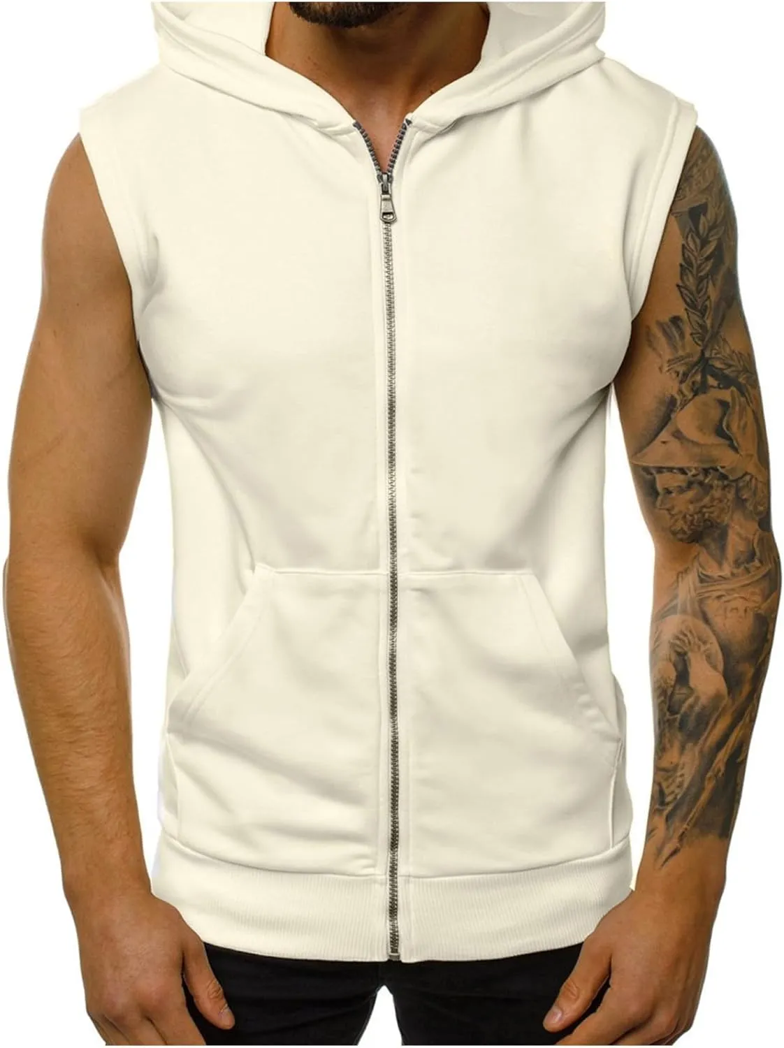 Mens Workout Hooded Tank Tops Trendy Zip Up Bodybuilding Fitness Muscle T Shirt Summer Sleeveless Gym Workout Hoodie
