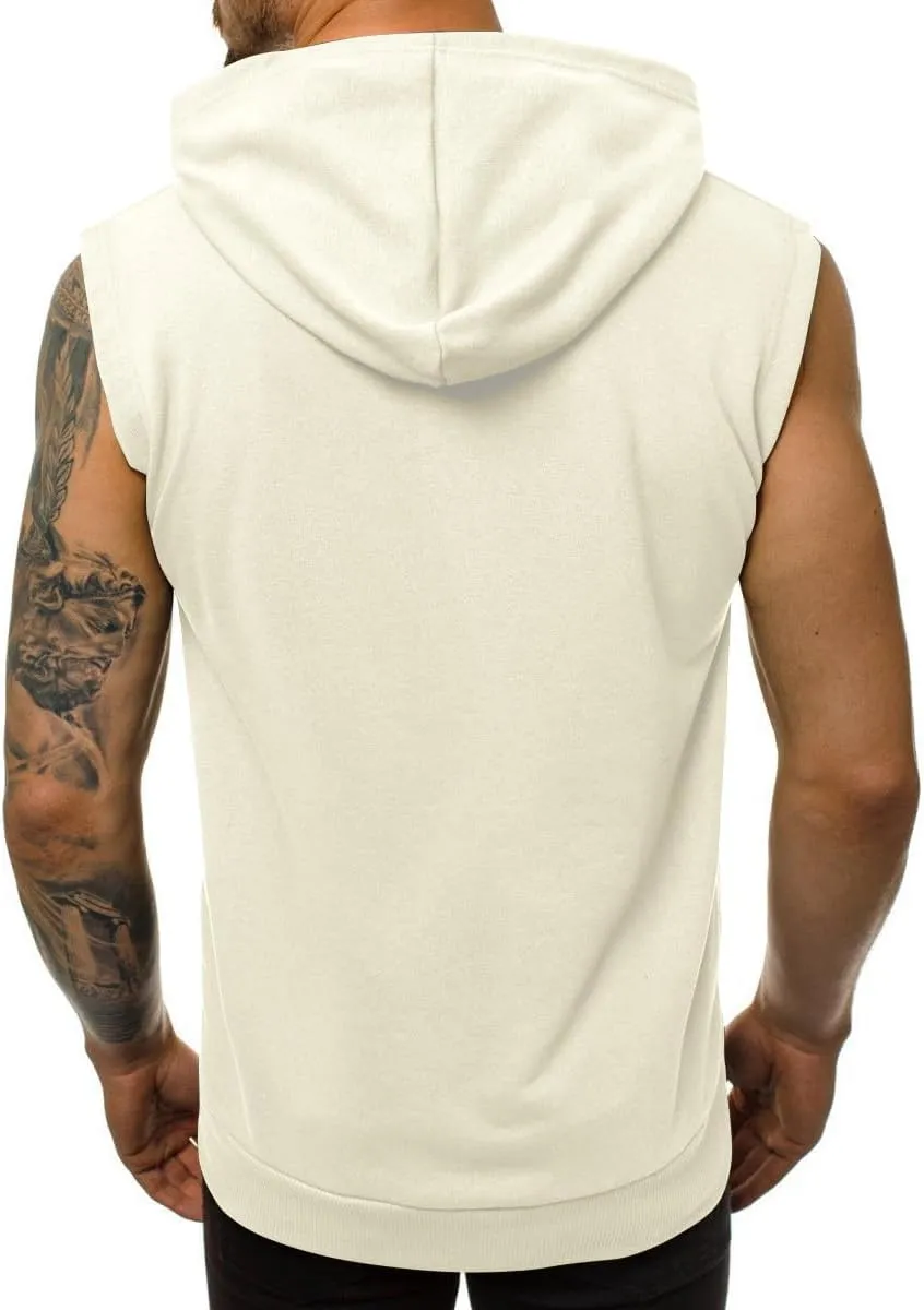 Mens Workout Hooded Tank Tops Trendy Zip Up Bodybuilding Fitness Muscle T Shirt Summer Sleeveless Gym Workout Hoodie
