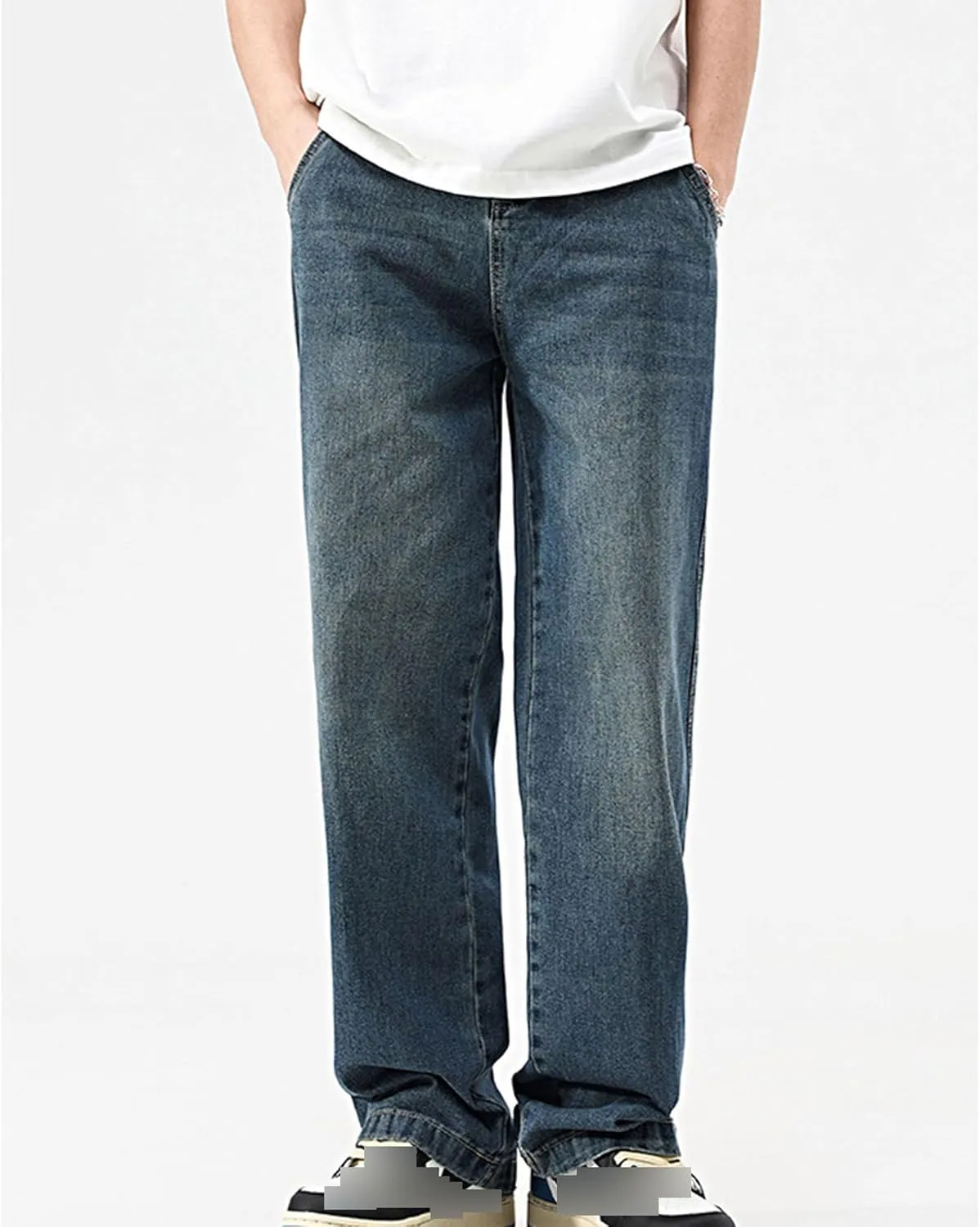 Mens Y2K Straight Wide Leg Jeans Vintage Streetwear Wide Leg Jeans Denim Pants Baggy Loose Fit Trousers