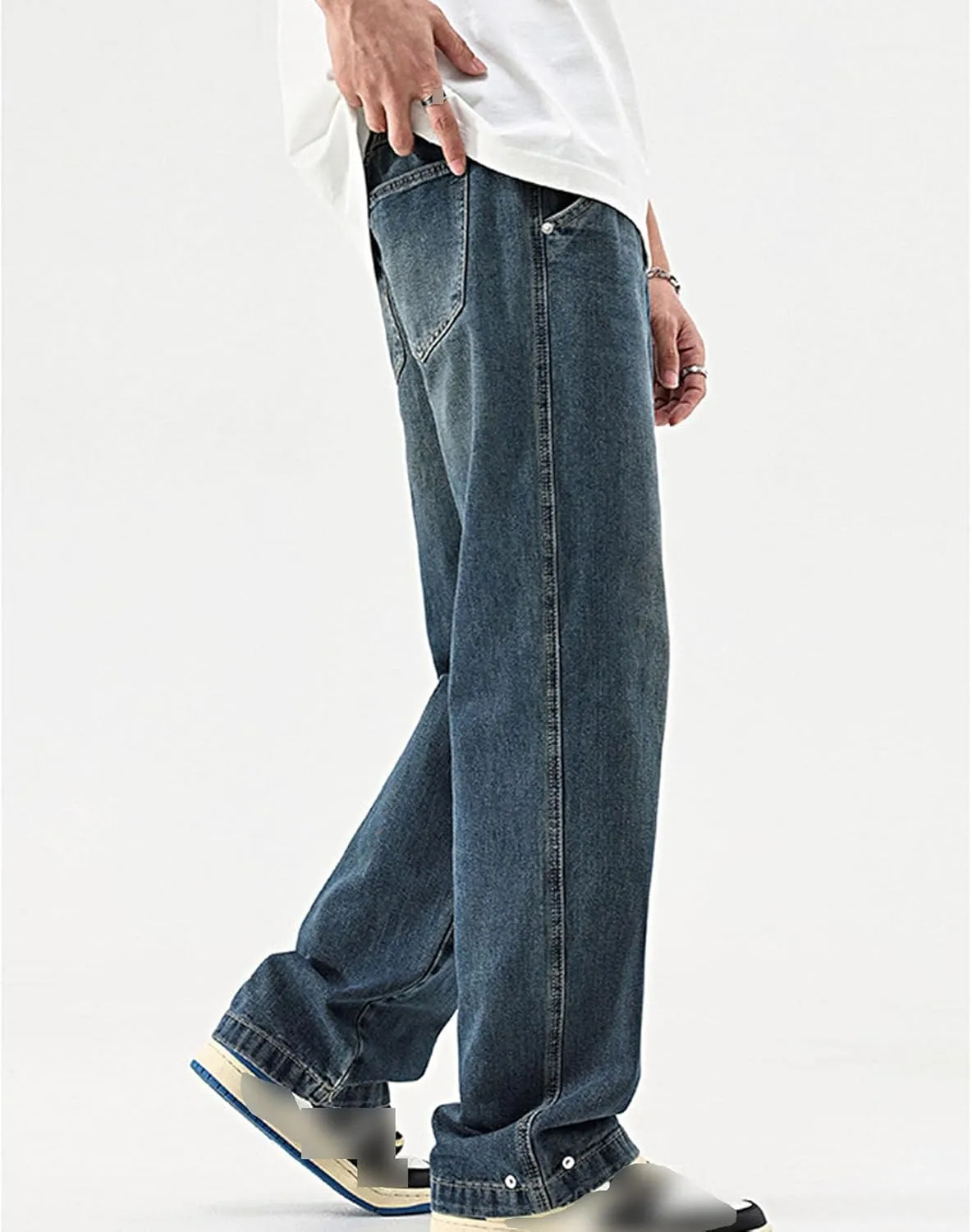 Mens Y2K Straight Wide Leg Jeans Vintage Streetwear Wide Leg Jeans Denim Pants Baggy Loose Fit Trousers