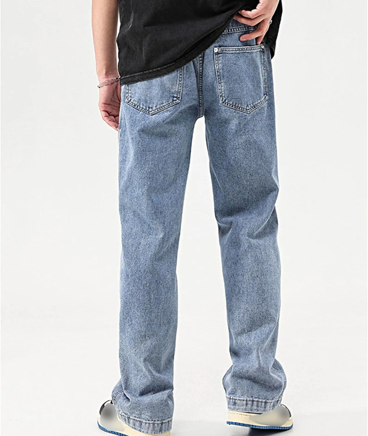 Mens Y2K Straight Wide Leg Jeans Vintage Streetwear Wide Leg Jeans Denim Pants Baggy Loose Fit Trousers