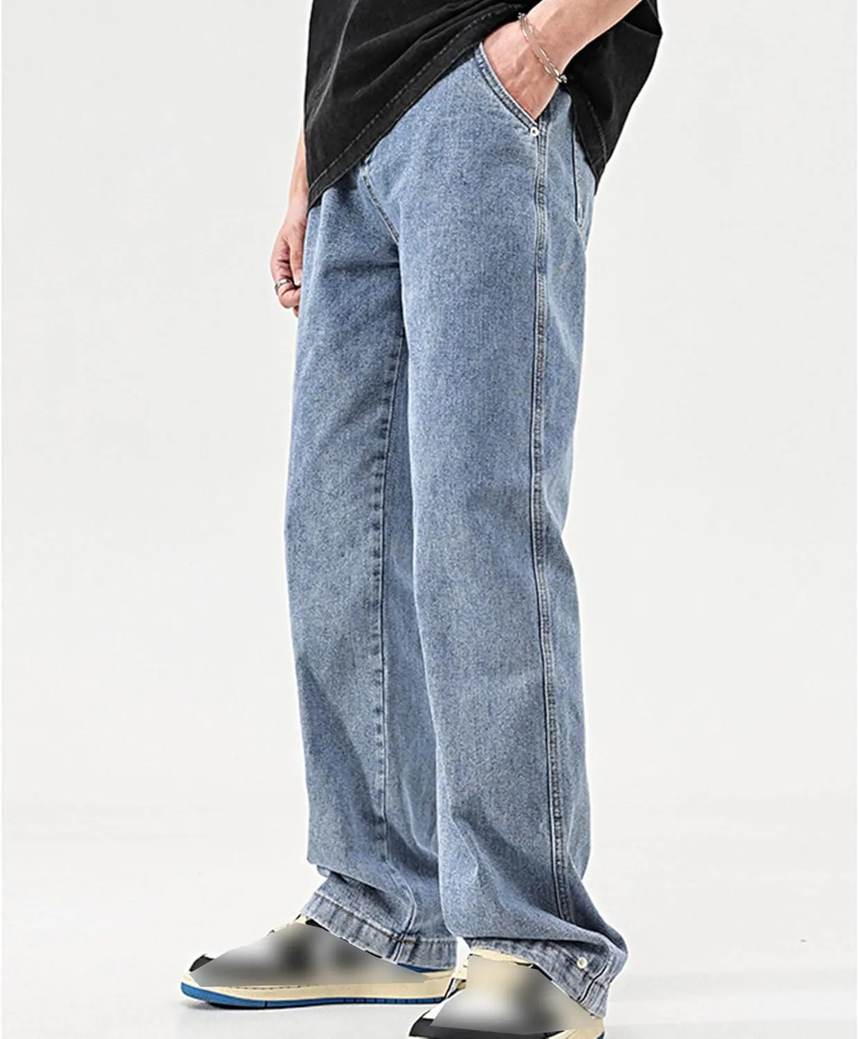 Mens Y2K Straight Wide Leg Jeans Vintage Streetwear Wide Leg Jeans Denim Pants Baggy Loose Fit Trousers