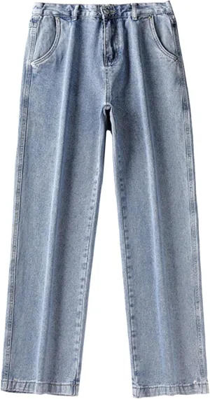 Mens Y2K Straight Wide Leg Jeans Vintage Streetwear Wide Leg Jeans Denim Pants Baggy Loose Fit Trousers