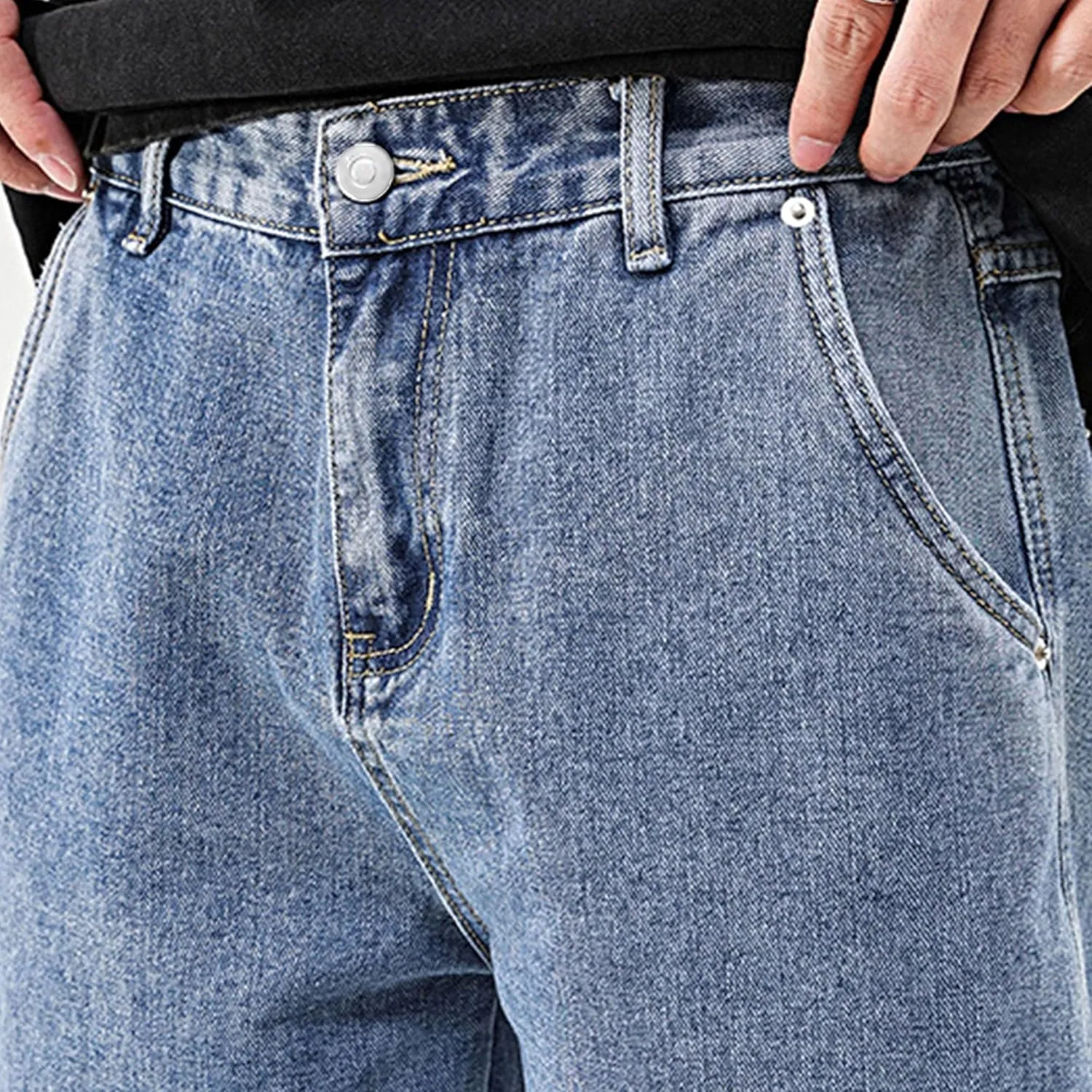 Mens Y2K Straight Wide Leg Jeans Vintage Streetwear Wide Leg Jeans Denim Pants Baggy Loose Fit Trousers