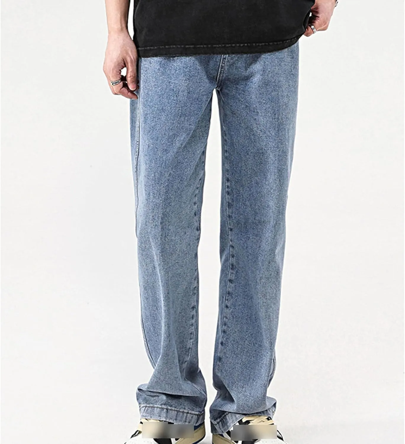 Mens Y2K Straight Wide Leg Jeans Vintage Streetwear Wide Leg Jeans Denim Pants Baggy Loose Fit Trousers