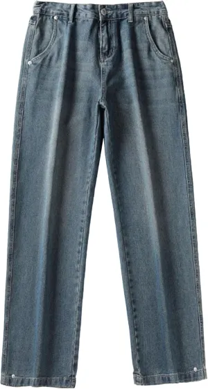 Mens Y2K Straight Wide Leg Jeans Vintage Streetwear Wide Leg Jeans Denim Pants Baggy Loose Fit Trousers