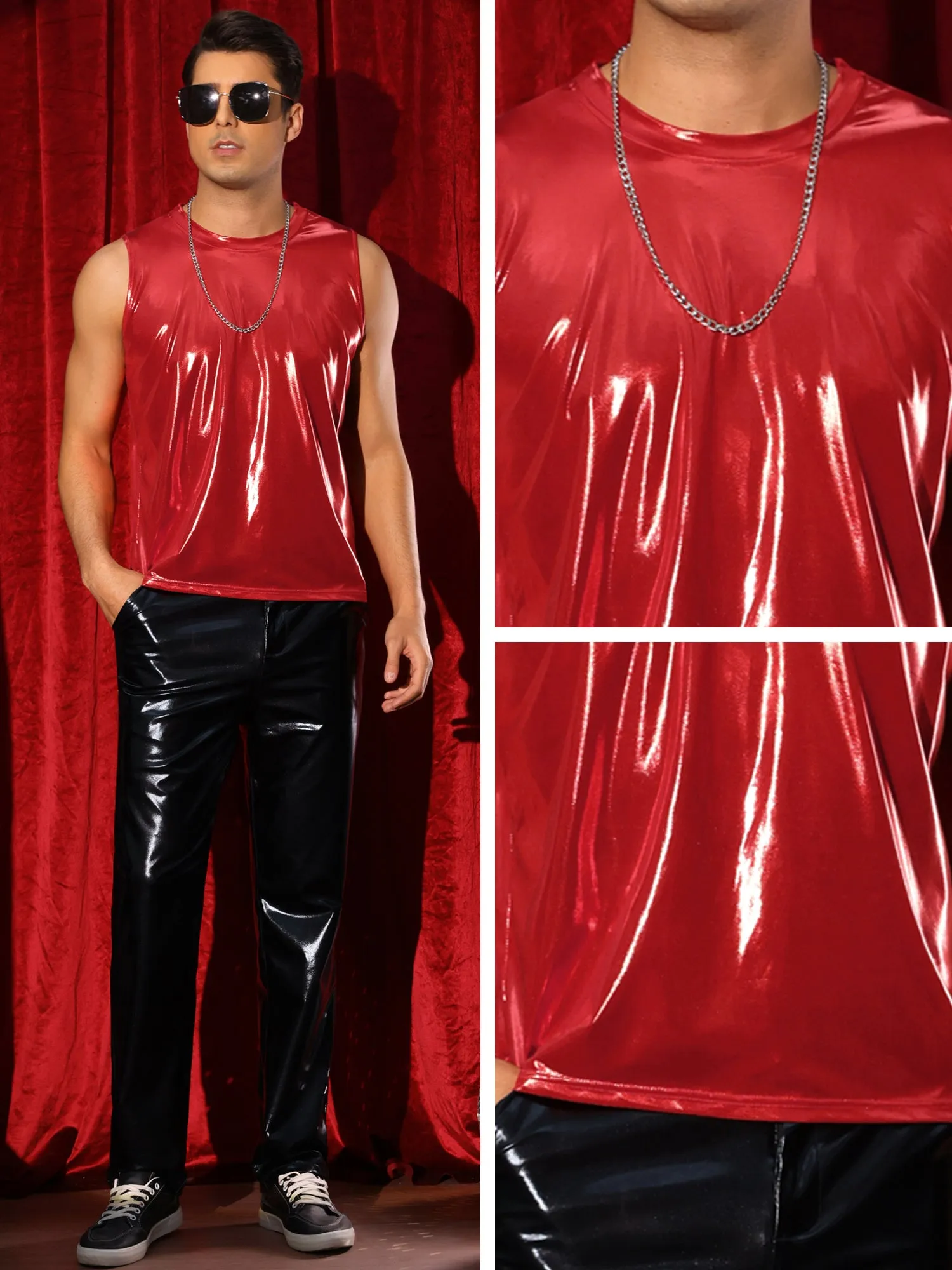Metallic Tank Tops for Men's Holographic Sleeveless T-Shirt Disco Party Shiny Vest