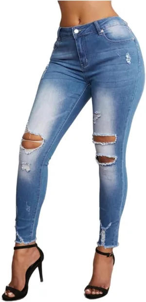 Meufam Women's Fashion Stretch Ripped Hole Skinny Jeans Casual Distressed Denim Pants Comfy Skinny Jeans
